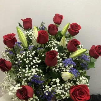 Dozen Roses Bouquet with Lilies